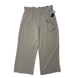 NWT SOHO Olive Green Paperbag Wide Leg Pull On Crop Pants Size L #1871